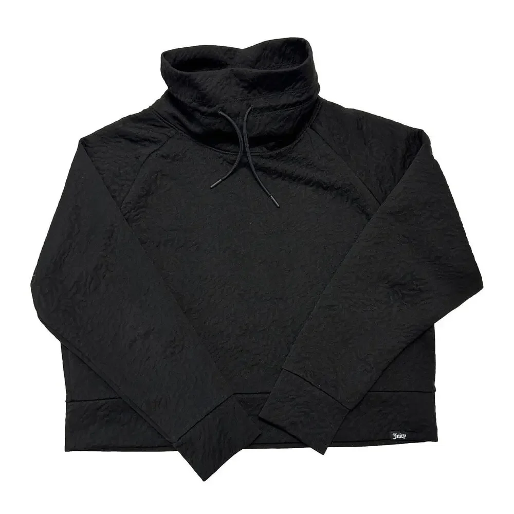 Juicy Couture Sport Funnel Neck Pullover Womens Size L Black Textured Relaxed